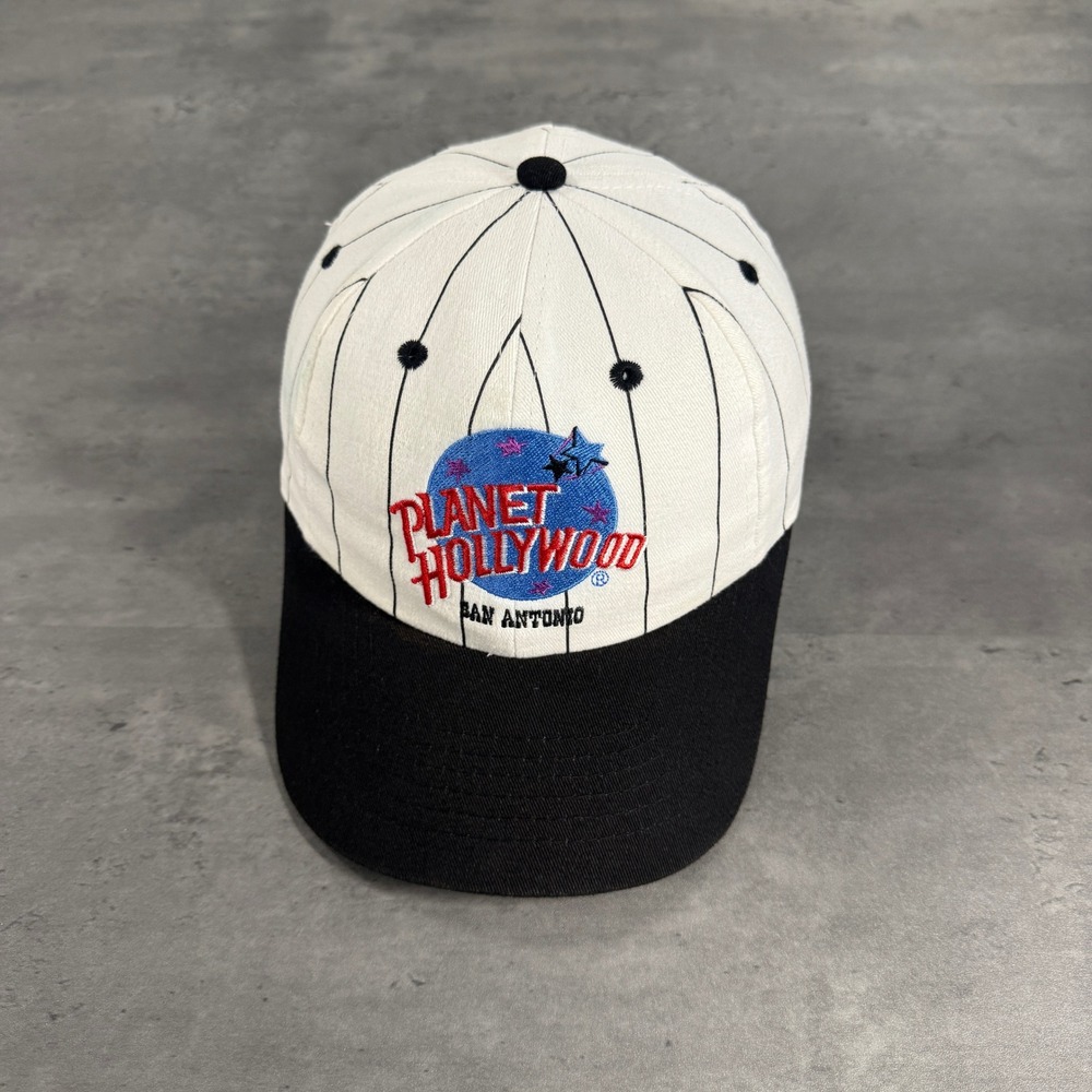 Vintage Planet Hollywood Snapback Hat White Black Pinstripe San Antonio 1995